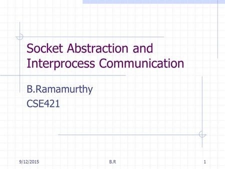 9/12/2015B.R1 Socket Abstraction and Interprocess Communication B.Ramamurthy CSE421.