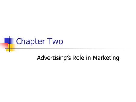 Chapter Two Advertising’s Role in Marketing. Prentice Hall, © 2009 2-2 Marketing is considered to be: a) The way a product is advertised among target.