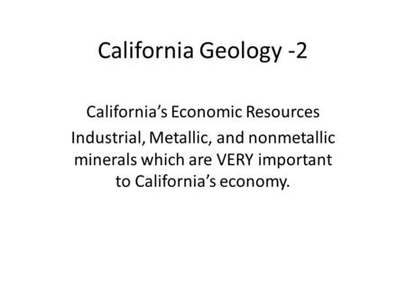 California’s Economic Resources