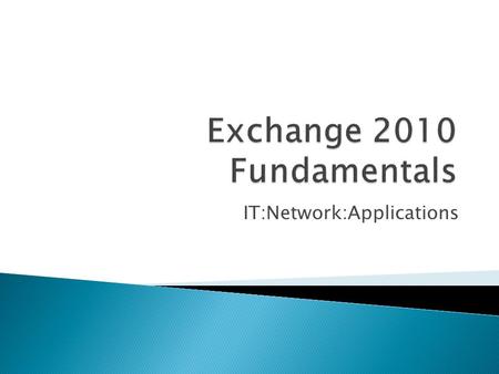 IT:Network:Applications.  How messaging servers work  Initial tips for success Exchange management  Server roles  Exchange Server Management  Message.