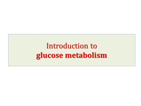 Introduction to glucose metabolism. Overview of glucose metabolism.