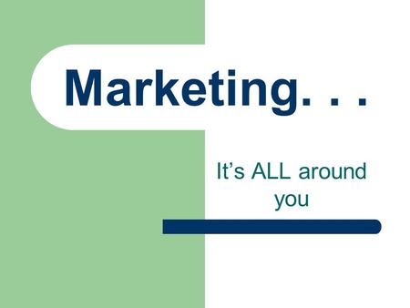 Marketing... It’s ALL around you Slogan A catchy phrase or jingle used to identify a product or company.