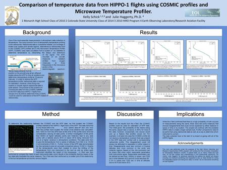 Comparison of temperature data from HIPPO-1 flights using COSMIC profiles and Microwave Temperature Profiler. Kelly Schick 1,2,3 and Julie Haggerty, Ph.D.