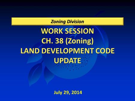 WORK SESSION CH. 38 (Zoning) LAND DEVELOPMENT CODE UPDATE Zoning Division July 29, 2014.