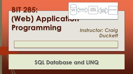 BIT 285: ( Web) Application Programming Lecture 14 : Thursday, February 19, 2015 SQL Database and LINQ Instructor: Craig Duckett.