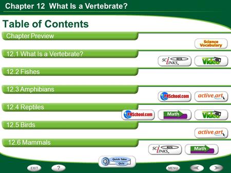 Table of Contents Chapter Preview 12.1 What Is a Vertebrate?