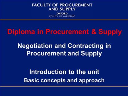 Diploma in Procurement & Supply