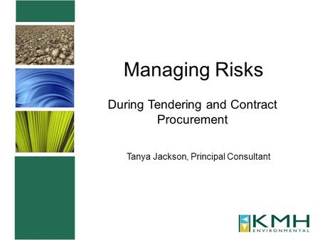 Managing Risks During Tendering and Contract Procurement Tanya Jackson, Principal Consultant.