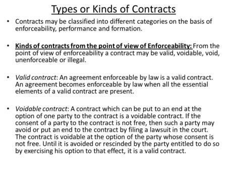 Types or Kinds of Contracts