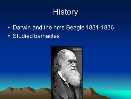 History Darwin and the hms Beagle 1831-1836 Studied barnacles.
