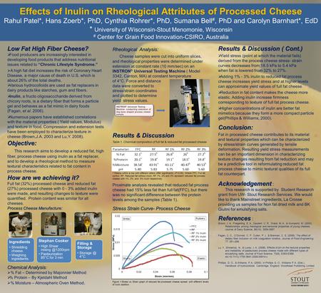 Effects of Inulin on Rheological Attributes of Processed Cheese Effects of Inulin on Rheological Attributes of Processed Cheese Rahul Patel*, Hans Zoerb*,