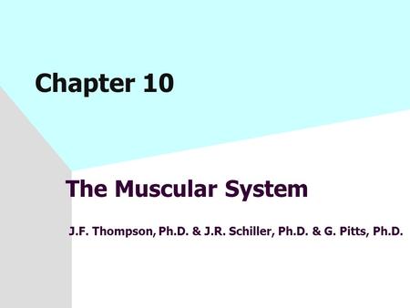 Chapter 10 The Muscular System J.F. Thompson, Ph.D. & J.R. Schiller, Ph.D. & G. Pitts, Ph.D.