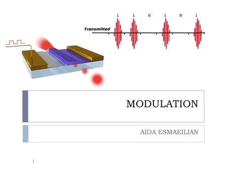 MODULATION AIDA ESMAEILIAN 1. MODULATION  Modulation: the process of converting digital data in electronic form to an optical signal that can be transmitted.