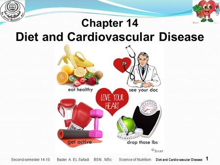 1 Second semester 14-15 Chapter 14 Diet and Cardiovascular Disease Bader A. EL Safadi BSN, MSc Science of Nutrition Diet and Cardiovascular Disease.