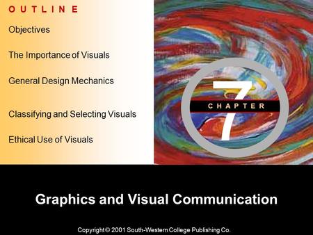 Learning Objective Chapter 7 Graphics and Visual Communication Copyright © 2001 South-Western College Publishing Co. Objectives O U T L I N E General Design.