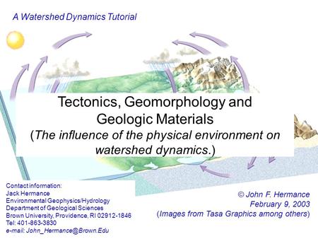 Tectonics, Geomorphology and Geologic Materials (The influence of the physical environment on watershed dynamics.) A Watershed Dynamics Tutorial © John.