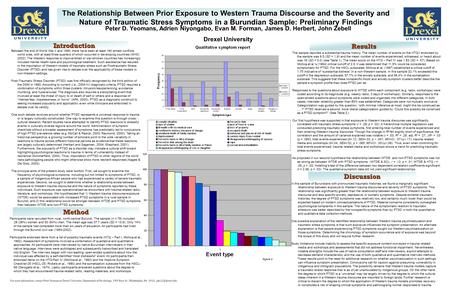 The Relationship Between Prior Exposure to Western Trauma Discourse and the Severity and Nature of Traumatic Stress Symptoms in a Burundian Sample: Preliminary.