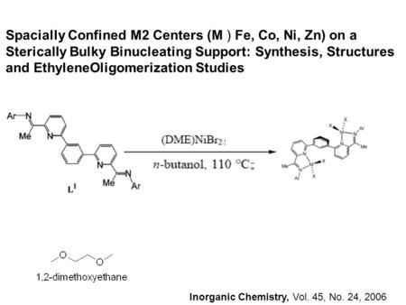 Inorganic Chemistry, Vol. 45, No. 24, 2006 Spacially Confined M2 Centers (M ) Fe, Co, Ni, Zn) on a Sterically Bulky Binucleating Support: Synthesis, Structures.