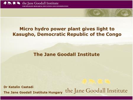 Micro hydro power plant gives light to Kasugho, Democratic Republic of the Congo The Jane Goodall Institute Dr Katalin Csatadi The Jane Goodall Institute.
