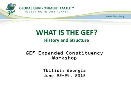 WHAT IS THE GEF? History and Structure GEF Expanded Constituency Workshop Tbilisi, Georgia June 22-24, 2015.