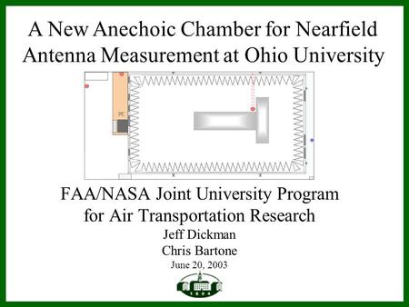 FAA/NASA Joint University Program for Air Transportation Research Jeff Dickman Chris Bartone June 20, 2003 A New Anechoic Chamber for Nearfield Antenna.