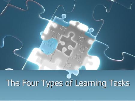 The Four Types of Learning Tasks. The Four “I’s” Inductive: a learning task that connects learners with what they already know and with their unique context.