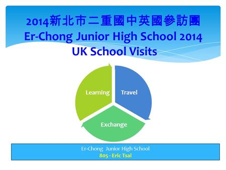 Travel Exchange Learning 2014 新北市二重國中英國參訪團 Er-Chong Junior High School 2014 UK School Visits Er-Chong Junior High School 805 - Eric Tsai.
