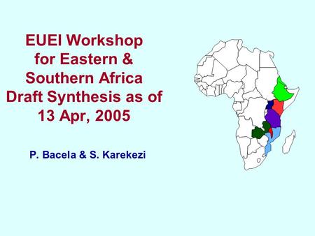 EUEI Workshop for Eastern & Southern Africa Draft Synthesis as of 13 Apr, 2005 P. Bacela & S. Karekezi.