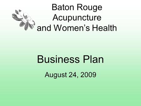 Baton Rouge Acupuncture and Women’s Health Business Plan August 24, 2009.
