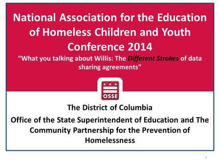 National Association for the Education of Homeless Children and Youth Conference 2014 “What you talking about Willis: The Different Strokes of data sharing.
