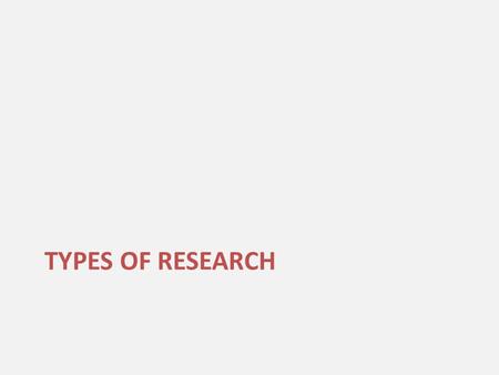 TYPES OF RESEARCH. Descriptive research Using data to describe situations and trends.