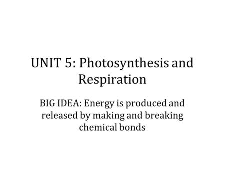 UNIT 5: Photosynthesis and Respiration