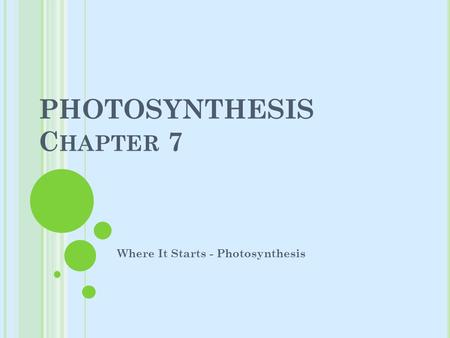 PHOTOSYNTHESIS Chapter 7