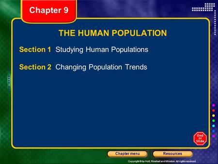 Chapter 9 THE HUMAN POPULATION Section 1 Studying Human Populations
