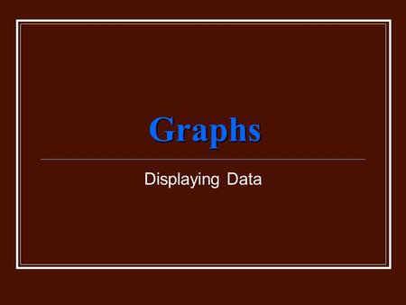 Graphs Displaying Data. Graphing Graphs are visual displays of data. Different types of graphs are used for different purposes. The correct type of graph.