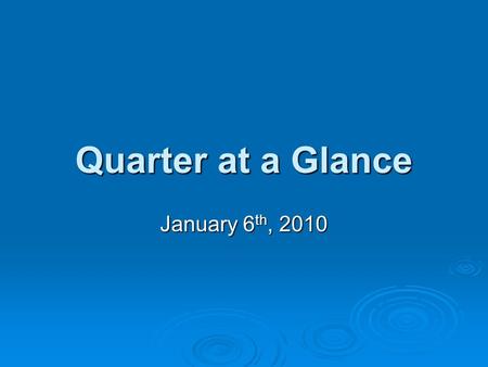 Quarter at a Glance January 6 th, 2010. Overview  Welcome  Elections Engineering Council Elections Engineering Council Elections Club Elections Club.