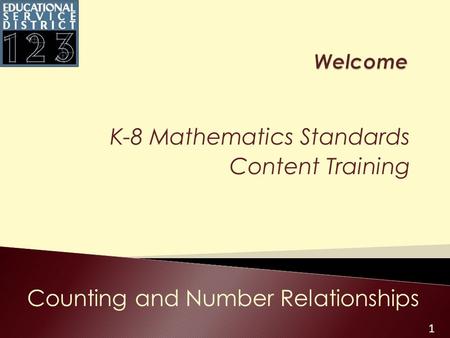1 K-8 Mathematics Standards Content Training Counting and Number Relationships.