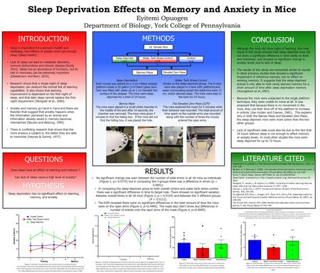 Sleep Deprivation Effects on Memory and Anxiety in Mice Eyitemi Opuogen Department of Biology, York College of Pennsylvania Sleep is imperative for a person’s.