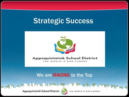 Strategic Success We are RACING to the Top. Appoquinimink by the Numbers… Total Population: 9,866 Receiving Services: 1,265 12.8% We ARE growing… Beyond.