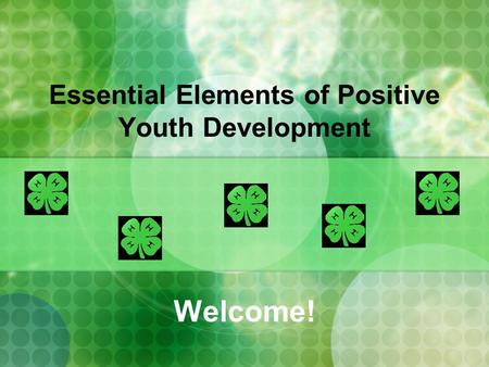 Essential Elements of Positive Youth Development Welcome!