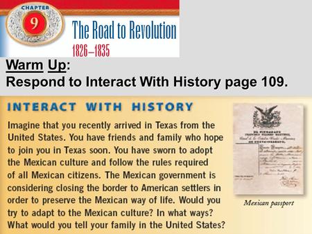 Warm Up: Respond to Interact With History page 109.