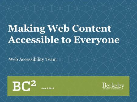 Making Web Content Accessible to Everyone Web Accessibility Team June 9, 2015.
