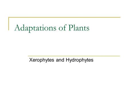 Xerophytes and Hydrophytes