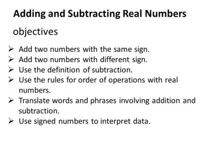 Adding and Subtracting Real Numbers