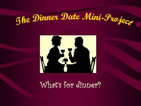 What’s for dinner?. Project Targets I will effectively plan a menu for a dinner date keeping within a budget (including tax). I will compare prices of.