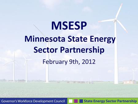 MSESP Minnesota State Energy Sector Partnership February 9th, 2012.