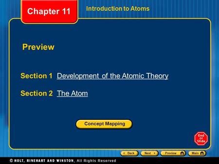 Chapter 11 Preview Section 1 Development of the Atomic Theory
