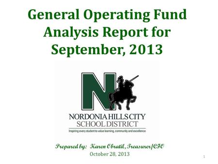 General Operating Fund Analysis Report for September, 2013 Prepared by: Karen Obratil, Treasurer/CFO October 28, 2013 1.