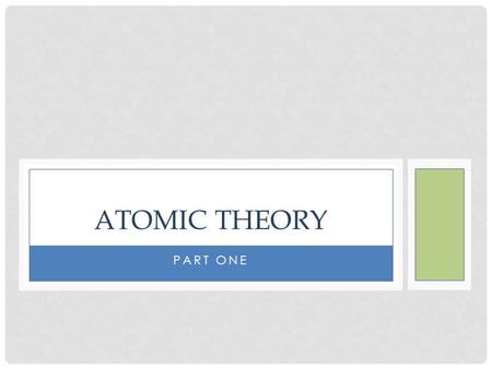 PART ONE ATOMIC THEORY. Over the course of thousands of years our idea of what matter is made of and what the atom looks like has changed dramatically.
