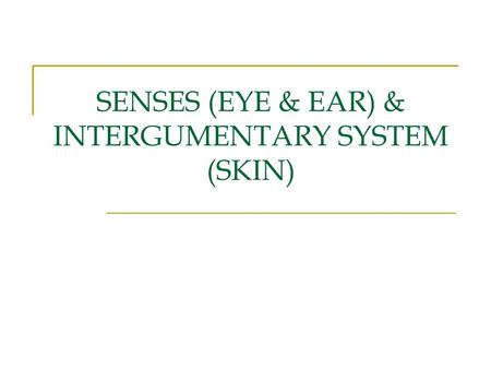 SENSES (EYE & EAR) & INTERGUMENTARY SYSTEM (SKIN).